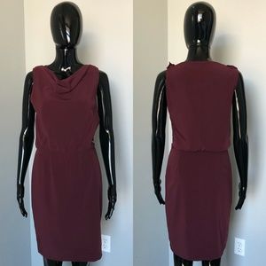 ALICE + OLIVIA 4-6 S SMALL BURGUNDY WINE RED SILKY SHEATH DRAPE NECK DRESS